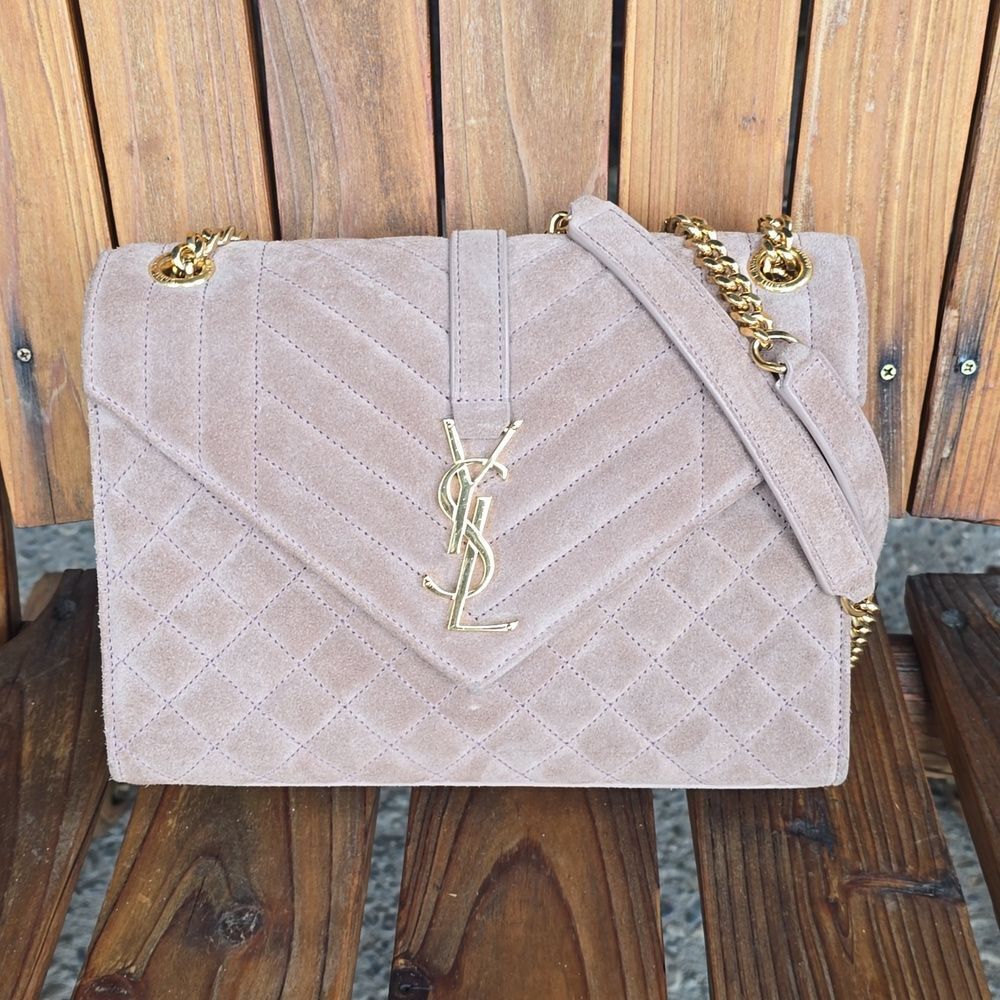 Yves Saint Laurent Tan  Quilted Suede Crossbody Envelope Bag, NWOT - Picture 2 of 16
